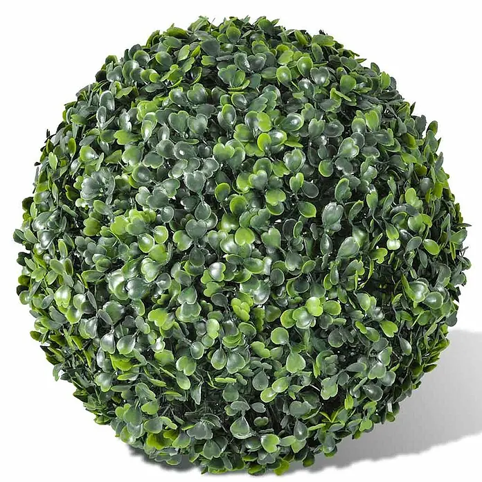 vidaXL Buchsbaumkugeln 2 Stk. Künstlich Formschnitt Kugel 35 cm -  - Grüner künstlicher Buchsbaumkugel, bestehend aus vielen kleinen, dunkel- und hellgrünen Blättern, die eine dichte Kugel bilden.