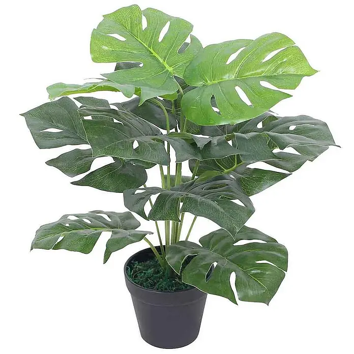 VidaXL Kunstpflanze - Höhe: 45 cm - Künstliche Monstera-Pflanze mit grünen Blättern in schwarzem Topf, ideal zur Innendekoration.