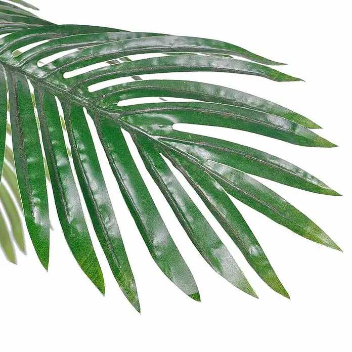 vidaXL Künstliche Pflanze Cycas Palme 150 cm -  - Ein Nahaufnahme eines lebhaft grünen Palmenblatts mit einzelnen Wedeln und glänzender Textur.