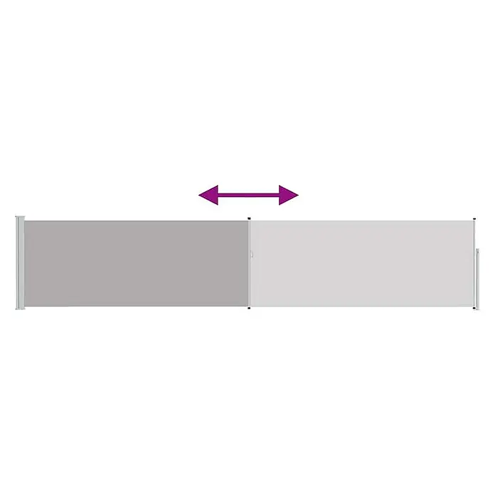 vidaXL Seitenmarkise Grau 500 x 500 x 100 cm Stoff -  - Grauer, ausziehbarer Sichtschutz mit Metallpfosten, teilweise ausgezogen.
