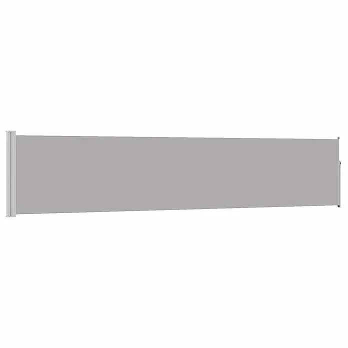 vidaXL Seitenmarkise Grau 500 x 500 x 100 cm Stoff -  - Hellgraue ausziehbare Seitenmarkise mit silbernen Pfosten, ausgefahren für Sicht- und Sonnenschutz.
