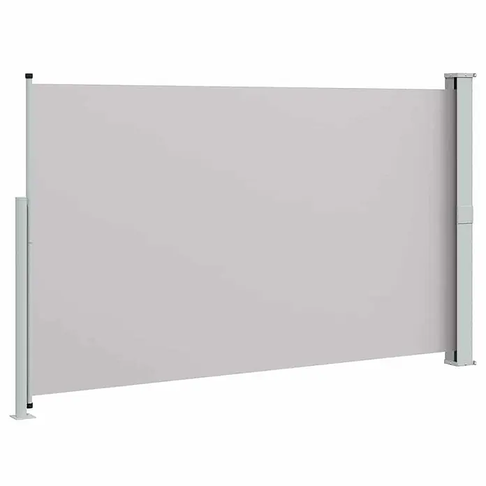 VidaXL Klemmmarkise - Breite: 3 m - Graues ausziehbares Seitenmarkise mit grauem Metallrahmen, horizontal ausgefahren als Sichtschutz.
