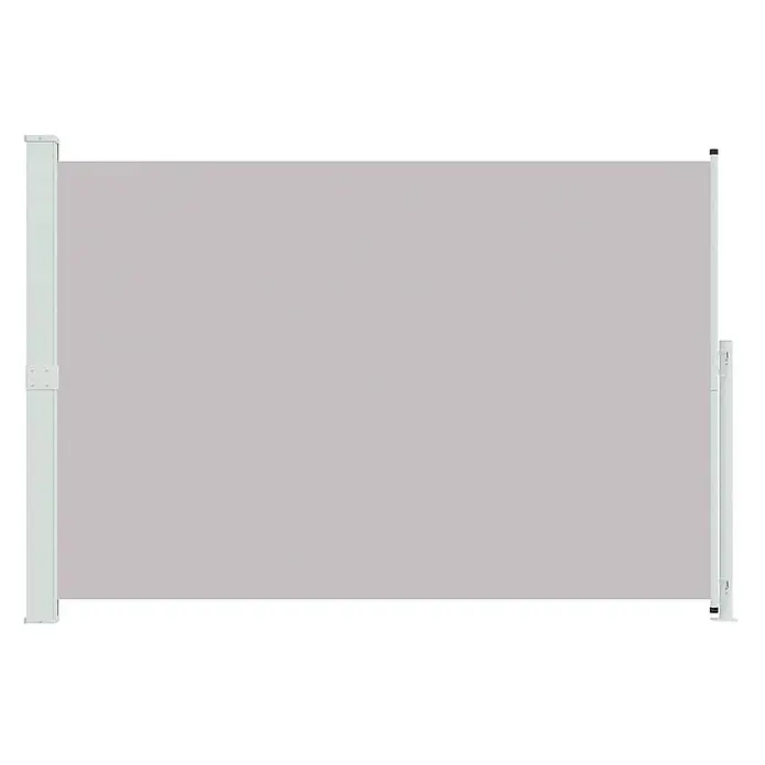 vidaXL Seitenmarkise Grau 300 x 200 cm Stoff -  - Ausgezogener hellgrauer ausziehbarer Sichtschutz mit weißen Pfosten.