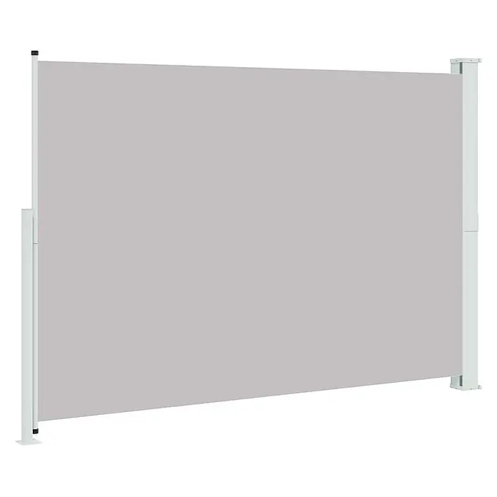 vidaXL Seitenmarkise Grau 300 x 200 cm Stoff -  - Graue ausziehbare Seitenmarkise mit weißen Pfosten für Sicht- und Windschutz.