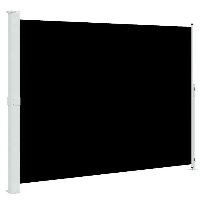 vidaXL Seitenmarkise Schwarz 300 x 220 cm Stoff -  - Schwarze ausziehbare Seitenmarkise mit weißen Pfosten für Sichtschutz oder Schatten.