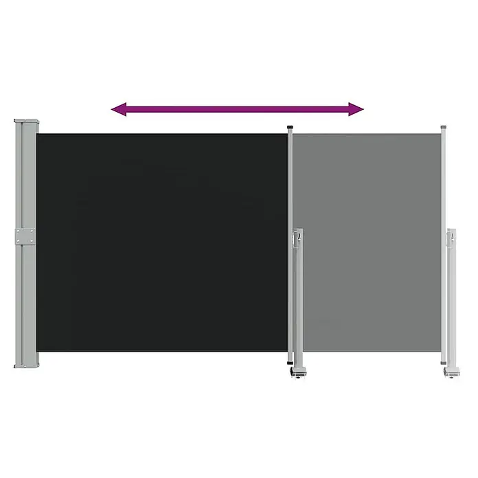 vidaXL Seitenmarkise Schwarz 300 x 300 x 140 cm Stoff -  - Ausziehbare Seitenmarkise in Schwarz und Grau, teilweise ausgezogen, mit Metallpfosten für verstellbaren Sichtschutz.