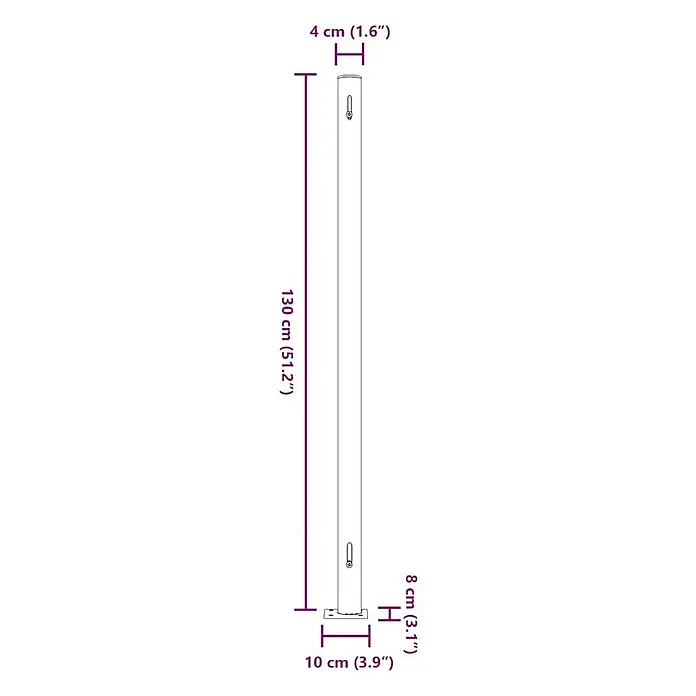 vidaXL Seitenmarkise Schwarz 300 x 220 cm Stoff -  - Weißer Pfosten mit Maßen: 130 cm (51,2") hoch, 4 cm (1,6") breit, und einem Sockel von 8 cm (3,1") hoch und 10 cm (3,9") breit.