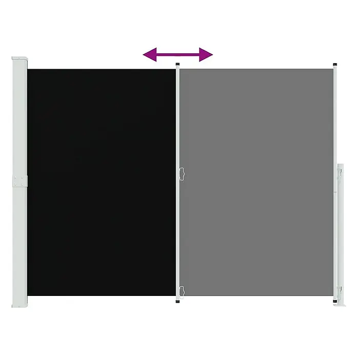 vidaXL Seitenmarkise Schwarz 300 x 220 cm Stoff -  - Ausziehbare Seitenmarkise, schwarzer und grauer Stoff, teilweise ausgefahren mit weißen Pfosten.
