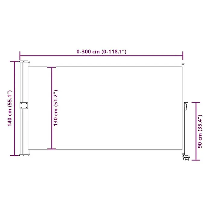 vidaXL Seitenmarkise Schwarz 300 x 300 x 140 cm Stoff -  - Ausziehbare Seitenmarkise, 130 cm Schirmhöhe, bis zu 300 cm ausziehbar. Hauptpfosten 140 cm, Fangpfosten 90 cm.
