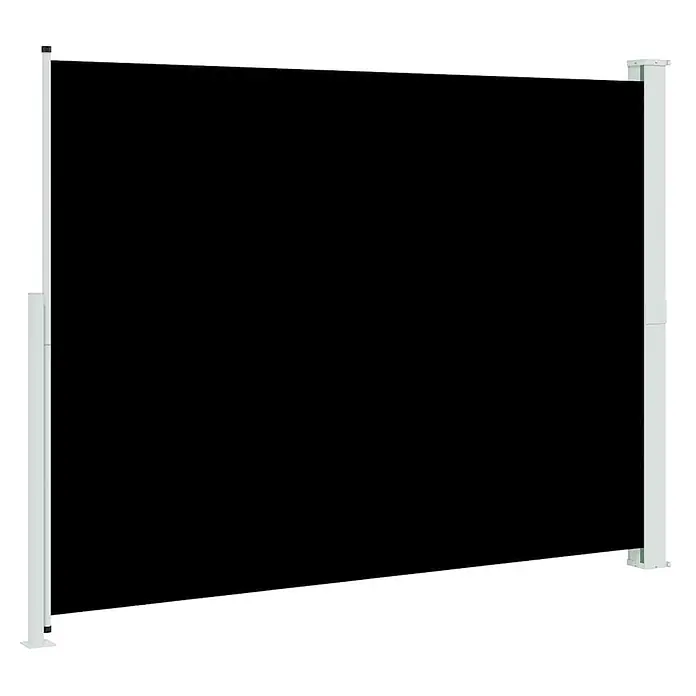 vidaXL Seitenmarkise Schwarz 300 x 220 cm Stoff -  - Schwarze Seitenmarkise mit hellgrauem Rahmen und Pfosten, ausgefahren für Sichtschutz.