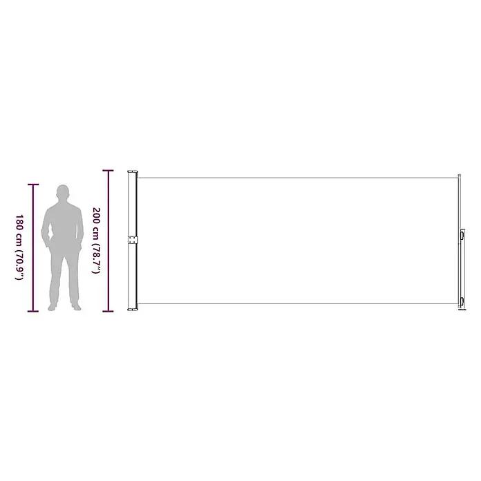 VidaXL Klemmmarkise - Breite: 5 m - Ausziehbare Seitenmarkise, 200 cm (78.7") hoch, mit Mensch zur Größenveranschaulichung.