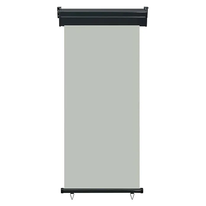 vidaXL Balkon Seitenmarkise Grau 250 x 80 x 70 cm Stoff -  - Grauer Rolloscreen mit schwarzem Gehäuse oben und schwarzer Beschwerungsstange unten.