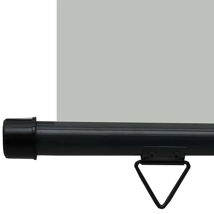 vidaXL Balkon Seitenmarkise Grau 250 x 80 x 70 cm Stoff -  - Schwarze Unterstange einer Projektionsleinwand mit Endkappe und dreieckigem Aufhängehaken. Grauer Leinwandstoff.