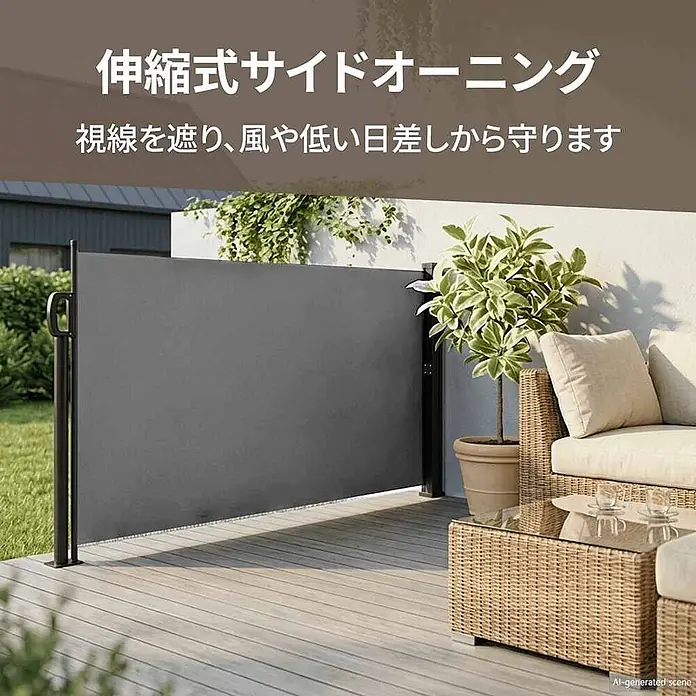 VidaXL Klemmmarkise - Anthrazit, Breite: 3 m, Ausfall: 3 m - Graue ausziehbare Seitenmarkise auf einer Holzterrasse, bietet Privatsphäre und Sonnenschutz.