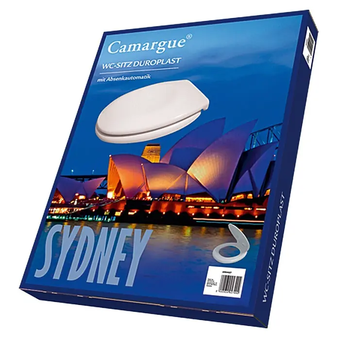Camargue Sydney WC-Sitz - Duroplast, Weiß, Mit Absenkautomatik, Form WC-Sitz: O-Form - Kartonverpackung für einen Camargue WC-Sitz Duroplast "Sydney" mit Absenkautomatik und dem Opernhaus Sydney als Motiv.