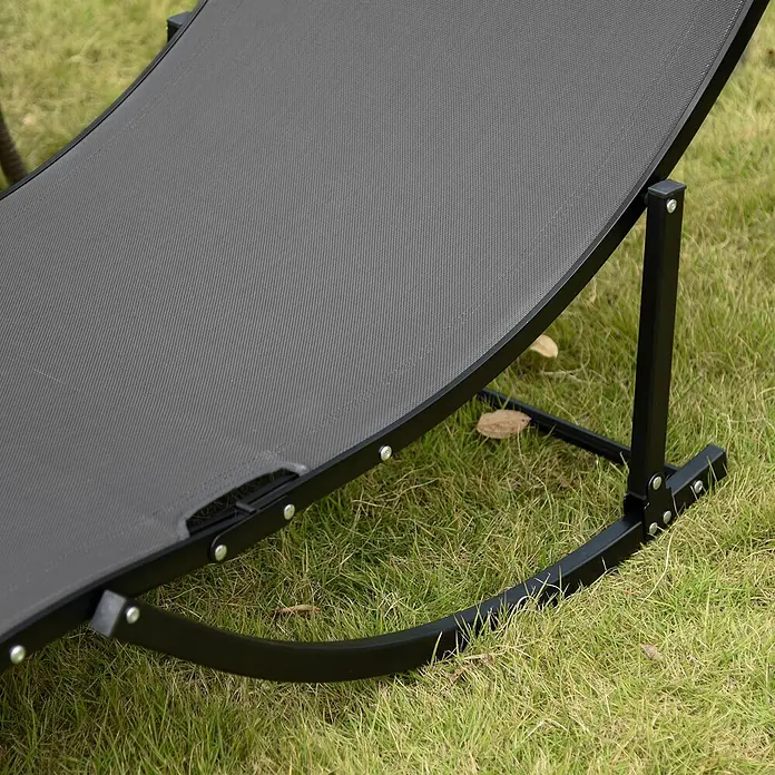 Furnicato Gartenliegen-Set - B x T: 61 x 165 cm, Dunkelgrau, Aluminium - Nahaufnahme einer grauen Stoff-Gartenliege mit schwarzem Metallgestell.