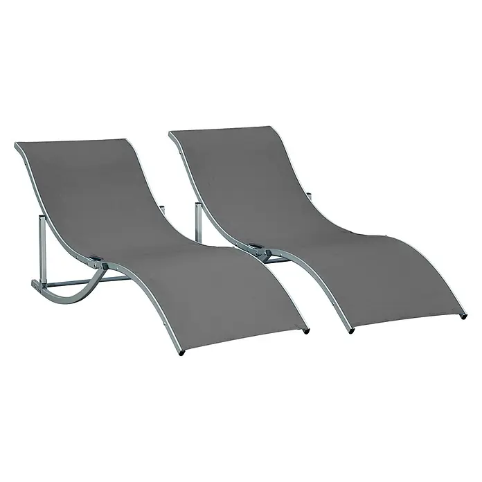 Furnicato Gartenliegen-Set - B x T: 61 x 165 cm, Dunkelgrau, Aluminium - Zwei graue Stoff-Sonnenliegen mit silbernen Metallrahmen, ideal für die Entspannung im Freien.