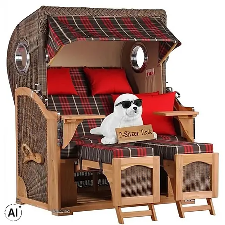Mr. Deko  Strandstuhl Strandkorb Düne Bullauge Teak PE Grey Dessin 529