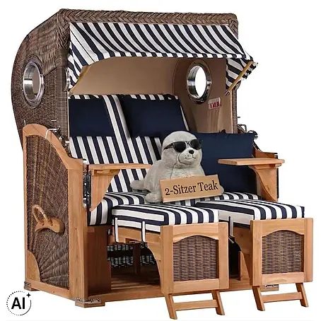 Mr. Deko  Strandstuhl Strandkorb Düne Bullauge Teak PE Grey Dessin 518