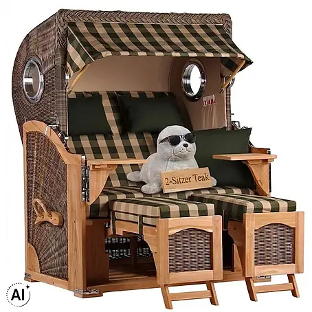 Mr. Deko  Strandstuhl Strandkorb Düne Bullauge Teak PE Grey Dessin 506