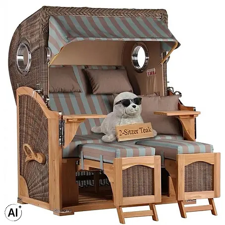 Mr. Deko  Strandstuhl Strandkorb Düne Bullauge Teak PE Grey Dessin 520
