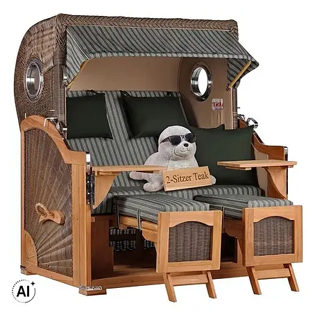 Mr. Deko  Strandstuhl Strandkorb Düne Bullauge Teak PE Grey Dessin 504