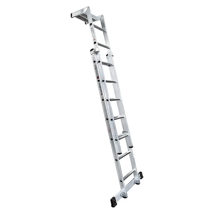 Euroline Premium 328 Plakatleiter 2x7 Sprossen -  - Silberne Aluminium-Mehrzweckleiter, ausziehbar mit Gummifüßen für Stabilität.