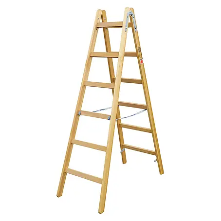 Iller Leiter  Stehleiter Holz Steh Classic mit Eimerhaken 2x6 Sprossen