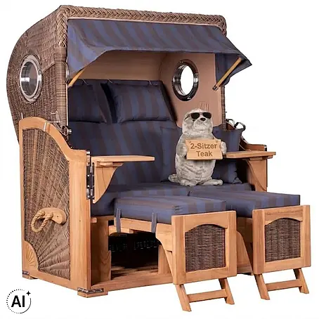 Mr. Deko  Strandstuhl Strandkorb Düne Bullauge Teak PE Grey Dessin 582