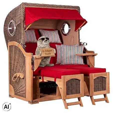 Mr. Deko  Strandstuhl Strandkorb Düne Bullauge Teak PE Grey Dessin 585