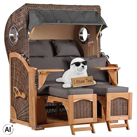 Mr. Deko  Strandstuhl Strandkorb Düne Bullauge Teak PE Grey Dessin 551