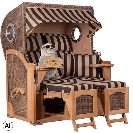 Mr. Deko  Strandstuhl Strandkorb Düne Bullauge Teak PE Grey Dessin 581