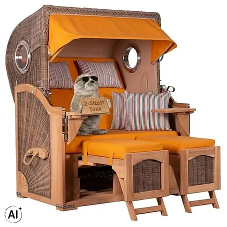 Mr. Deko  Strandstuhl Strandkorb Düne Bullauge Teak PE Grey Dessin 586