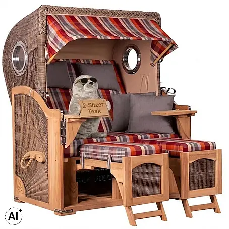 Mr. Deko  Strandstuhl Strandkorb Düne Bullauge Teak PE Grey Dessin 584