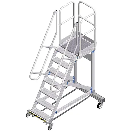 Zarges Plattformtreppe 60° mit Ergo-Stop, 600mm Stufenbreite 7 Stufen