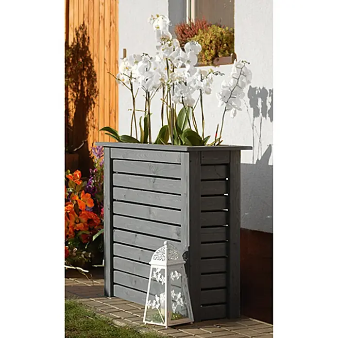 Pflanzkasten Sichtschutz - Außenmaß (L x B x H): 115 x 39 x 91 cm, Holz, Grau - Stimmungsaufnahme