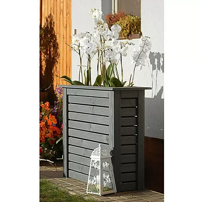 Pflanzkasten Sichtschutz - Außenmaß (L x B x H): 115 x 39 x 91 cm, Holz, Grau - Stimmungsaufnahme