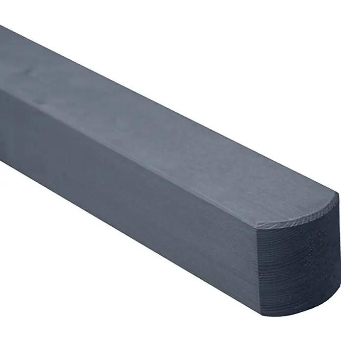 Zaunpfosten Gründau - 9 x 9 x 190 cm, Grau - Nahaufnahme einer grau gefärbten, abgerundeten Holzleiste, ideal für Bau- oder Dekorationsprojekte. Vielseitig und stilvoll.