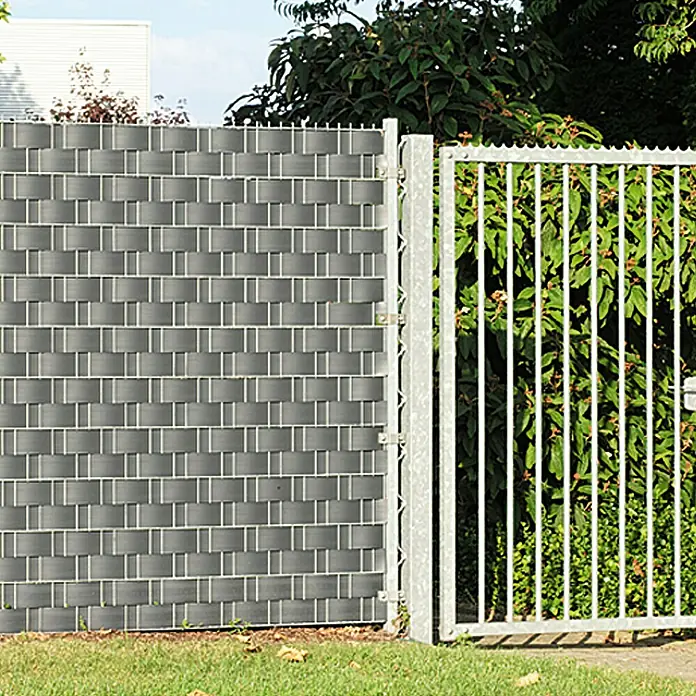Videx Sichtschutzstreifen - Anthrazit, 2 Stk., 200 x 9,5 cm - Grauer Sichtschutzzaun mit Tor für den Garten. Die Zaunelemente sind im Flechtmuster gestaltet und bieten Privatsphäre.