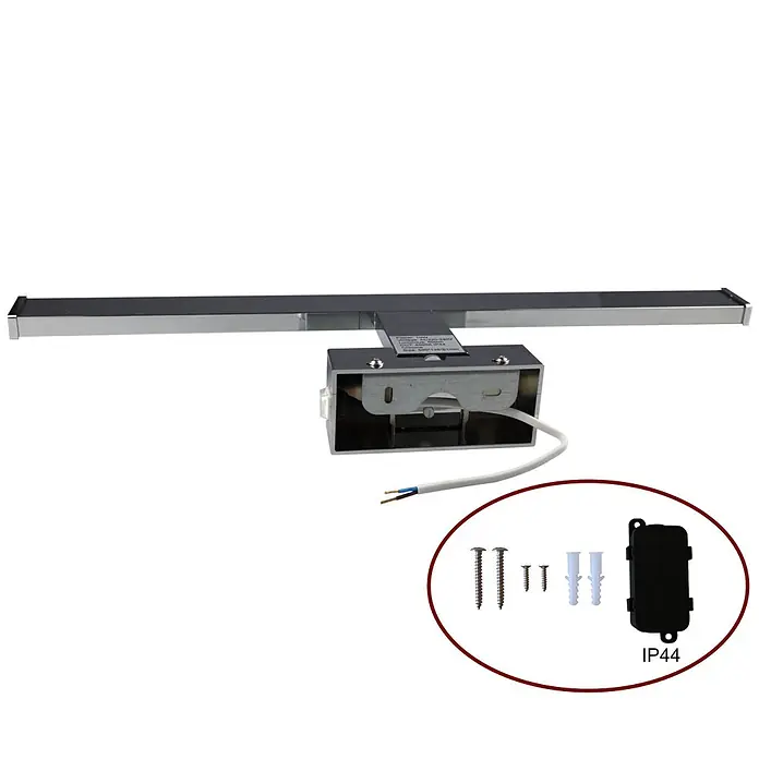 kalb LED Spiegelleuchte 50cm 4000K Chrom mit Schalter -  - Silberne LED-Spiegelleuchte mit IP44-Anschlussbox und Montagematerial.