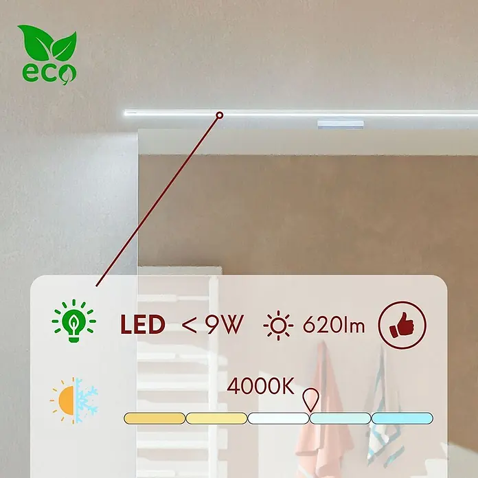 kalb LED Spiegelschrankleuchte Eloria 80cm 4000K Chrom -  - Lineare LED-Leuchte im Badezimmer, zeigt 4000K Licht, 620lm Helligkeit und unter 9W Stromverbrauch.