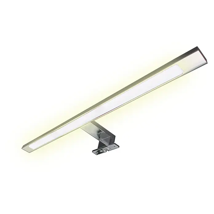 kalb LED Spiegelleuchte 60cm 3000K Chrom 3in1 Montage -  - Elegante lineare LED-Wandleuchte aus Metall mit warmem Licht, an einer Halterung montiert.