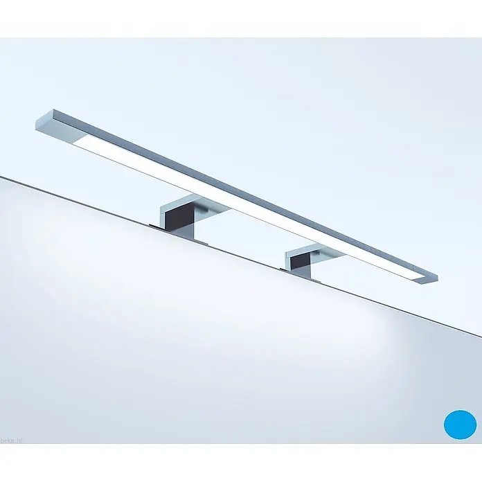 kalb LED Spiegelleuchte 74cm 4000K Silbergrau 3in1 Montage -  - Schlanke, silberfarbene lineare LED-Spiegelleuchte horizontal über einem Spiegel montiert.