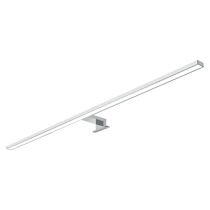 kalb Material für Möbel LED-Spiegelleuchte Feuchtraum/Badezimmer - 15 W, L x B x H: 100 x 10 x 3,6 cm, Silbergrau - Silberne lineare LED-Spiegelleuchte mit schlankem Rechteckdesign, an einem Mittelhalter befestigt.