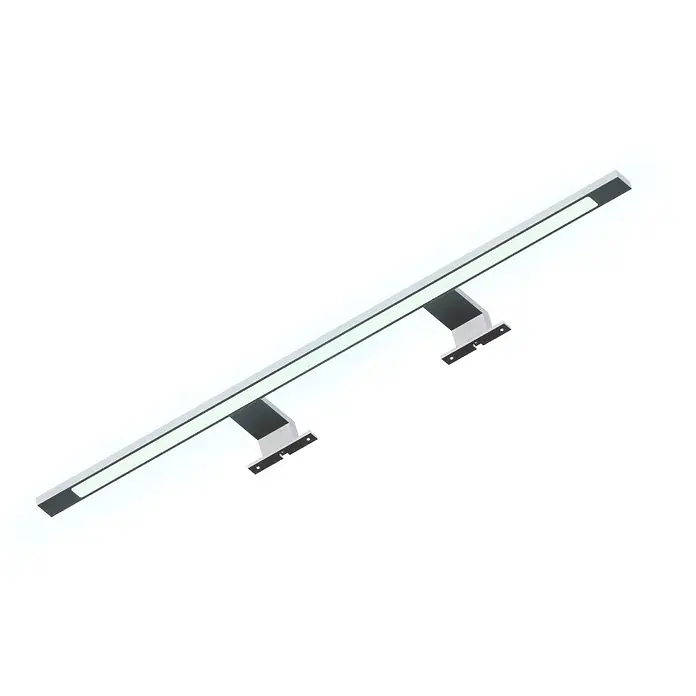 kalb LED Spiegelleuchte 74cm 4000K Chrom 3in1 Montage -  - Silberne lineare LED-Leuchte mit weißem Lichtstreifen und zwei schwarz akzentuierten Wandhalterungen.