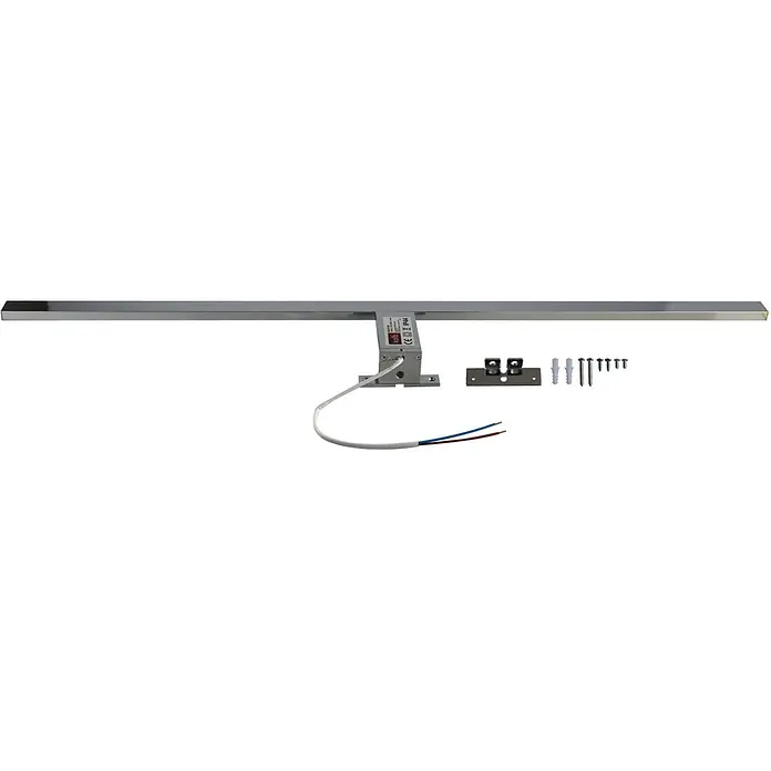 kalb Material für Möbel LED-Spiegelleuchte Innen - 15 W, L x B x H: 80 x 10 x 3,6 cm, Chrom - Silberne lineare LED-Spiegelleuchte mit Halterungen, Schrauben und Dübeln.