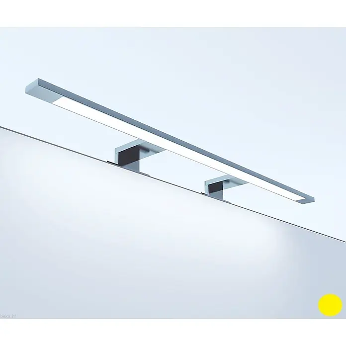 kalb LED Spiegelleuchte 74cm 3000K Chrom 3in1 Montage -  - Lange, lineare LED-Spiegelleuchte in Silberoptik, über einem Spiegel wandmontiert.