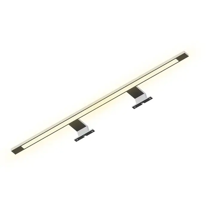 kalb LED Spiegelleuchte 74cm 3000K Chrom 3in1 Montage -  - Längliche, weiße lineare LED-Leuchte mit schwarzen Akzenten und warmweißer Beleuchtung, montiert auf zwei Halterungen.