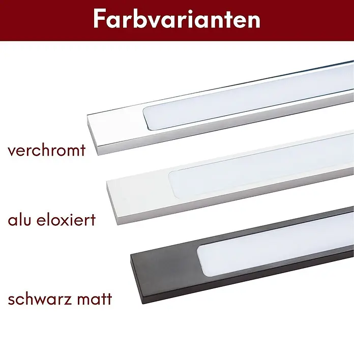 kalb Material für Möbel LED-Spiegelleuchte Innen - 12 W, L x B x H: 60 x 3,5 x 11 cm, Schwarz matt - Drei lineare LED-Leuchten in Chrom, eloxiertem Aluminium und mattem Schwarz.