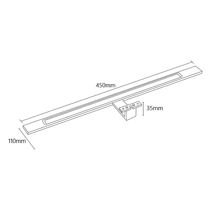 kalb LED Spiegelleuchte 45cm 4000K Schwarz 3in1 Montage -  - Lineare Duschablaufrinne mit Montagehalterung, 450x110mm, Halterung 35mm hoch.